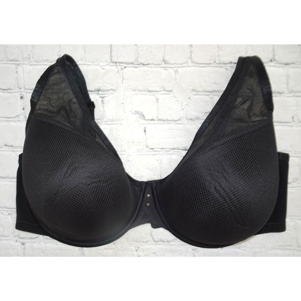 Curvy Couture Women's Plus Size Diamond Net Full Coverage Plunge Bra 38H Black - Picture 2 of 10